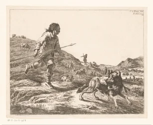 pastor persiguiendo a un lobo