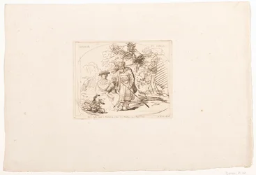 Judá le da a Tamar su anillo de sello Tamar et Judas (título sobre objeto) Seis grabados a partir de dibujos de Rembrandt, conservados en la Hofbibliothek de Viena (título de la serie) Seis estampes gravées d