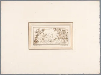 Paisaje fluvial con el muro de una fortaleza. Impresiones a partir de dibujos de Guercino conservados en la Hofbibliothek de Viena (título de la serie) Recueil d