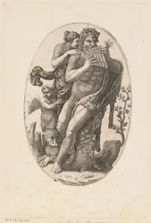 Sátiro con flauta de pan y ninfa