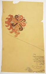 Alfombra y boceto de un arma de bronce