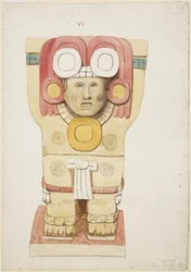 Cariatide de la cámara exterior, Templo A, cancha de pelota, Chichen Itza, México