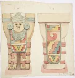 Cariátide de la cámara exterior, Templo A, juego de pelota, Chichen Itzá, México