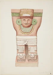Cariátide de la cámara exterior, Templo A, templo del juego de pelota, Chichén Itzá, México
