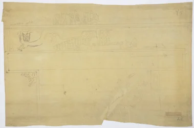 Copia de un calco de una pintura mural sobre la puerta, Templo Superior de los Jaguares, Chichén Itzá, México, 