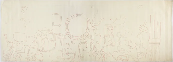 Pintura de la pared norte, Templo Superior de los Jaguares, Chichén Itzá, México. Sección norte