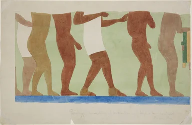 Pintura de parte de un mural (sacrificio humano) Templo Superior Juego de Pelota 