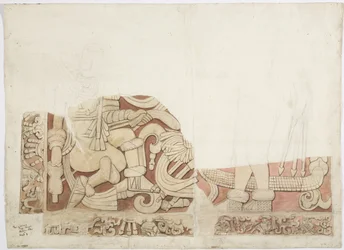 Parte de un altar en el Templo Superior de los Jaguares, Templo E, Chichén Itzá, México