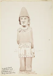 Estatua de Teayo, norte de Veracruz, México (figura masculina con falda)