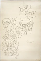 Calco de una pintura mural de la pared oeste, Templo Superior de los Jaguares, Chichen Itza, México