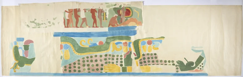 Calco de una pintura mural sobre la puerta, Templo Superior de los Jaguares, Chichen Itzá, México