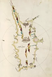 Mapa de la isla de Chipre, ilustración del atlas Portolano