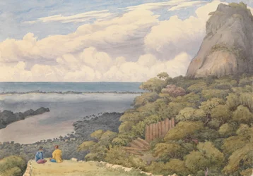 Bora Bora [Islas de la Sociedad], desde un fuerte nativo en ruinas sobre la aldea principal en el lado este de la isla, 5 de septiembre de 1849".