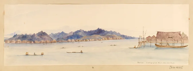 Borneo- Looking up the River from our house from West Indies, North American and Borneo scrapbook, c.1845 (Acuarela)
