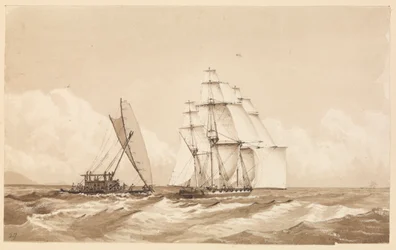 Canoa doble frente a Moalu, Islas Feejee, 26 de septiembre de 1849 [Fiyi].