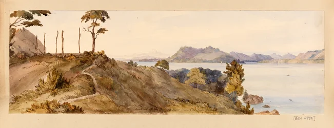 Remontando el río Borneo desde la isla de Chermin, en el álbum de recortes de las Indias Occidentales, Norteamérica y Borneo.
