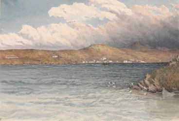 Asentamiento en Port Stanley, Islas Malvinas, mayo de 1849 (acuarela)