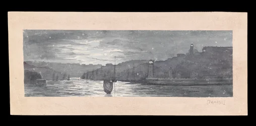La desembocadura del Tyne, con North y South Shields, a la luz de la luna, c.1840 (acuarela, rayado, papel)