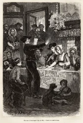 Una boda en Kruiningen, después de la celebración de la boda por el alcalde, la fiesta reúne al cortejo y a los jóvenes esposos en un cabaret, donde el poeta local recibió un cumplido para los jóvenes esposos con el sonido del violín y una flauta