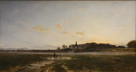 El Theresienwiese con el Bavaria a la luz del atardecer