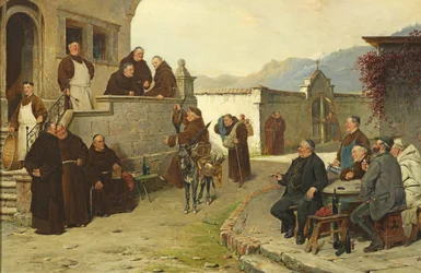 Alemán: Llegada de los monjes mendicantes al monasterio (patio)