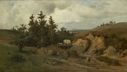 Paysage avec un pont de bois - Paisaje con un puente de madera - Adolf Kosarek (1830-1859). Óleo sobre lienzo