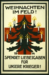 Campaña de Navidad de la Cruz Roja alemana pidiendo paquetes para enviar a las tropas en el frente, pub. Munich