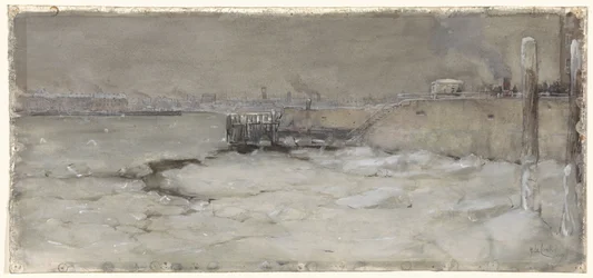 Arrastrándose por el hielo del río Maas en Rotterdam