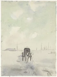 Paisaje invernal con caballo y carro