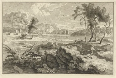 Paisaje arcádico con rocas y río. Paisajes italianos y alemanes (título de la serie)