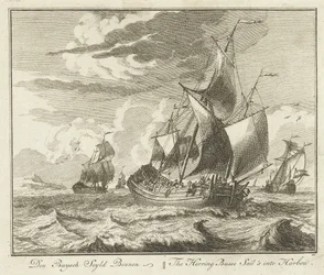 El tubo de arenque navega hacia casa, hacia 1725 Den Buysch Seyld Binnen / The Herring Busse Sail