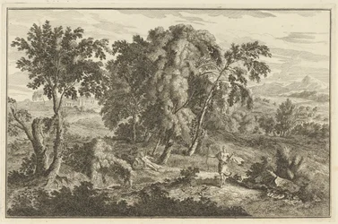 Mujer alcanzada por una flecha en un paisaje de Arcadia Paisajes italianos y alemanes (título de la serie)