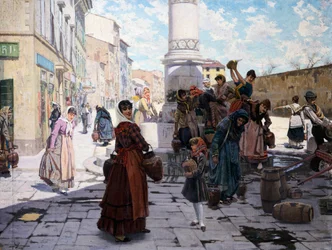 Mujeres en la fuente, por Adolfo Belimbau