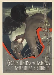 Cartel publicitario realizado para la empresa italiana de suministros de iluminación Cesare Urtis & Co. de Turín, 1889