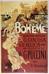 Cartel de La Bohème por Adolfo Hohenstein para el estreno de la ópera de Giacomo Puccini en el Teatro Regio di Torino, el 01/02/1896.