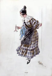 Traje del personaje de Mimì para la ópera «La Bohème» de Giacomo Puccini (1858-1924). Acuarela de Adolfo Hohenstein.