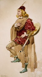 Boceto de vestuario de Adolfo Hohenstein (1854-1928) para Zanetto, ópera de Pietro Mascagni (1863-1945)
