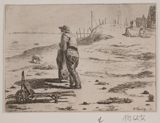 Costa con pescador de pie