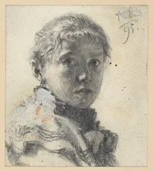 Retrato de busto de una niña hacia la derecha, con la cabeza vuelta hacia el espectador