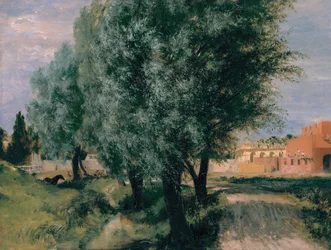 Sitio de construcción con sauces, 1846