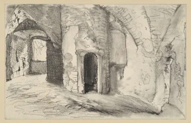 Sala abovedada con entrada a la torre redonda