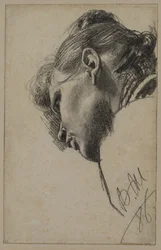Cabeza de una joven vista desde abajo, 1886