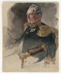 El consejero superior del Gobierno Knerk, busto hacia la izquierda, perfil de tres cuartos, con la identificación del retratado, estudio de retrato para la pintura «La coronación de Guillermo I en Königsberg»