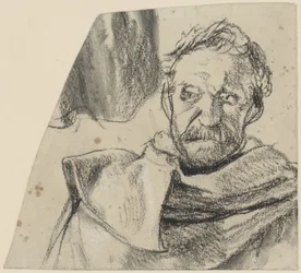 Oficial con abrigo, sin gorro, retrato de busto de frente. Estudio para el cuadro inacabado «El discurso de Federico II a sus generales antes de la batalla de Leuthen».