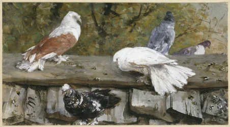 Palomas sobre un tejado de madera. Del «Álbum infantil»