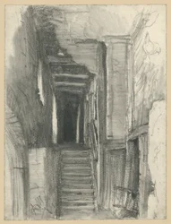 Escalera y pasillo en una antigua casa de campo