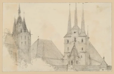 Torres y tejados de la catedral y de San Severino en Erfurt