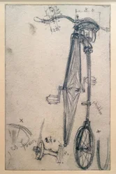 Bicicleta de rueda alta, vista desde atrás