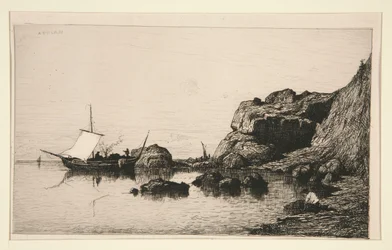 Barco de pescadores llamando a las rocas de Collioure (Pirineos Orientales)