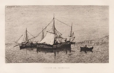 Barco de pesca, barco de navegación costera, costa italiana, 1874